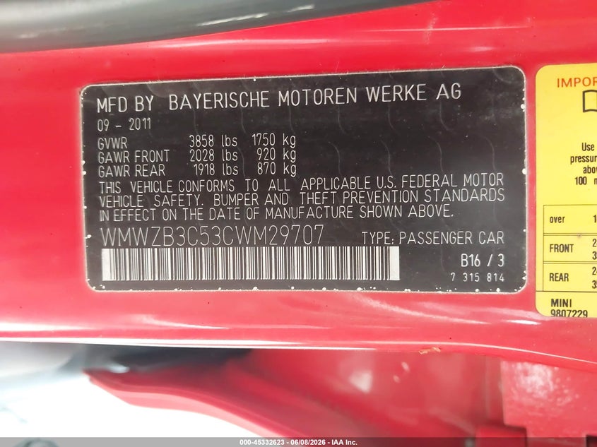 2012 Mini 1.6 Mini Cooper Countryman red Lot 111045332623 Vin WMWZB3C53CWM29707
