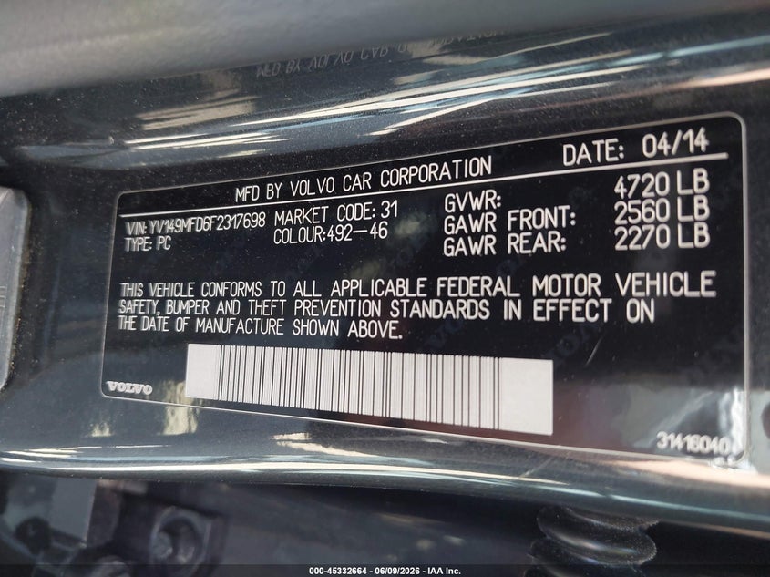 2015 Volvo S60 T6 Platinum VIN: YV149MFD6F2317698 Lot: 45332664