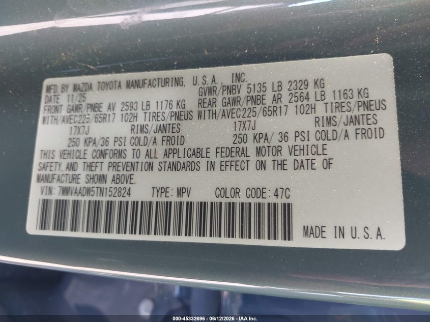 2026 Mazda Cx-50 Hybrid Premium VIN: 7MMVAADW5TN152824 Lot: 45332696