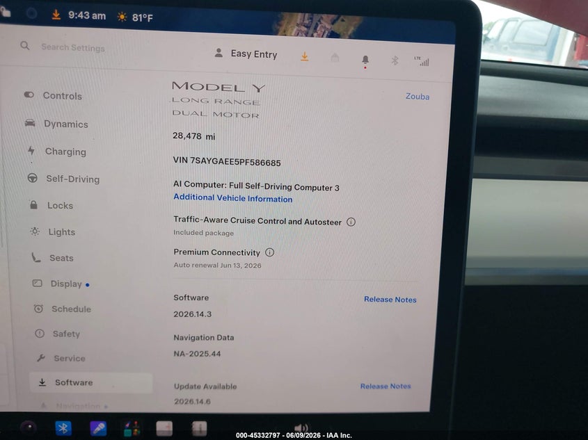 2023 Tesla Model Y Awd/Long Range Dual Motor All-Wheel Drive VIN: 7SAYGAEE5PF586685 Lot: 45332797