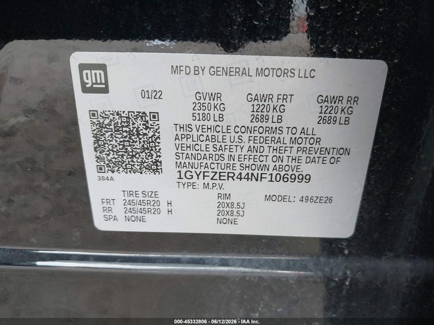 2022 Cadillac Xt4 Fwd Sport VIN: 1GYFZER44NF106999 Lot: 45332806