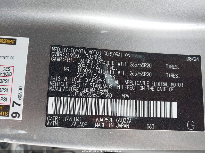 2024 Lexus Gx 550 Premium+ VIN: JTJTBCDX3R5020580 Lot: 45333093