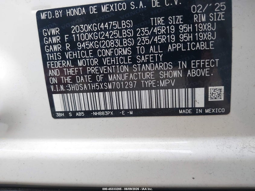 2025 Acura Adx A-Spec VIN: 3HDSA1H5XSM701297 Lot: 45333285