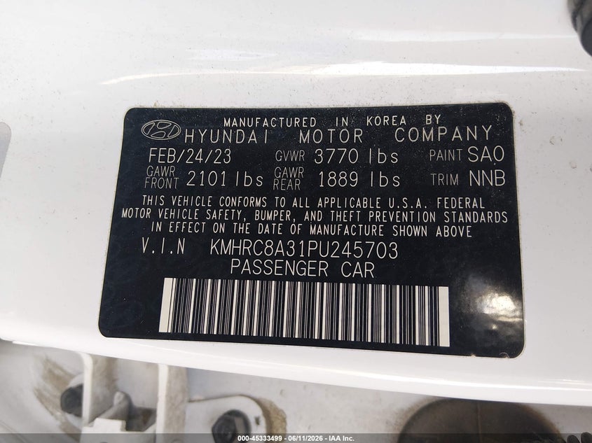 2023 Hyundai Venue Limited VIN: KMHRC8A31PU245703 Lot: 45333499