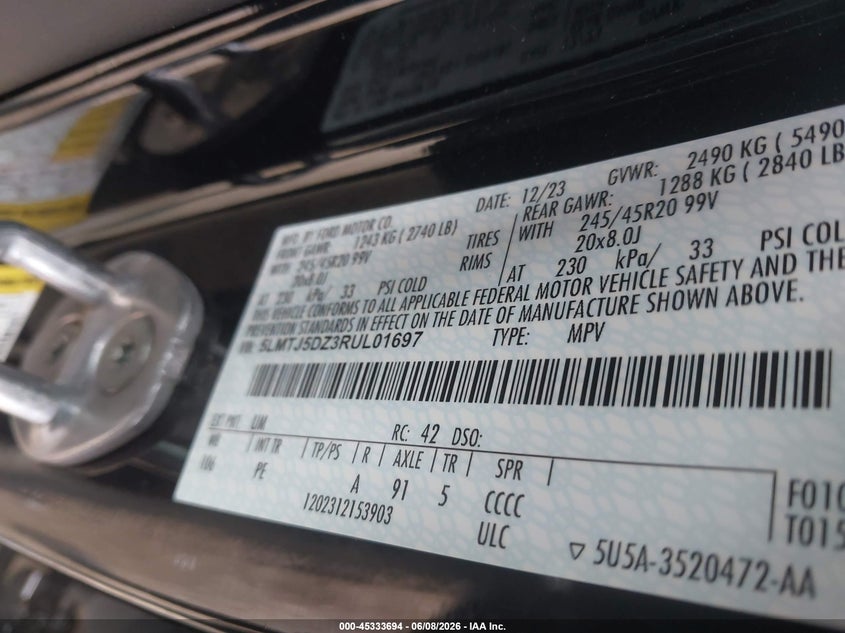 2024 Lincoln Corsair Grand Touring VIN: 5LMTJ5DZ3RUL01697 Lot: 45333694