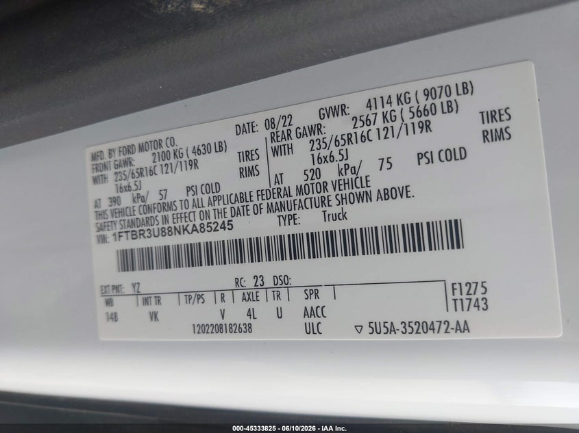 2022 FORD TRANSIT-250 CARGO VAN VAN 3.5L V-6 DI, DOHC, VVT, 275HP