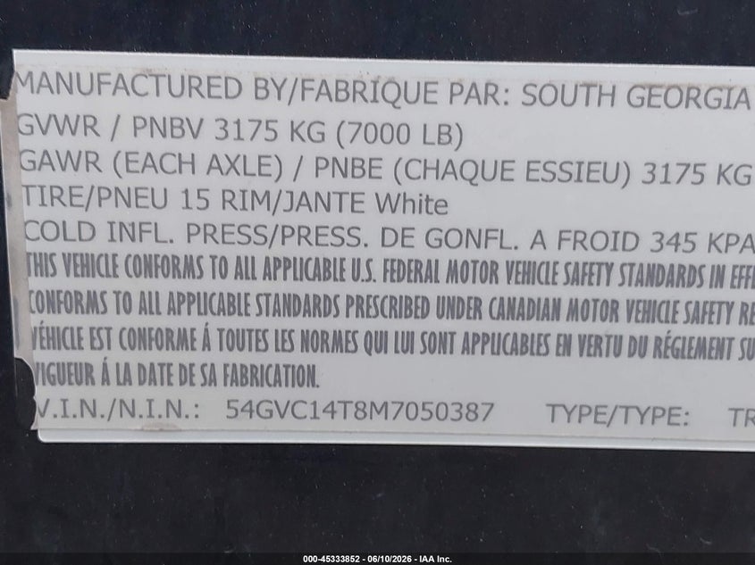 2021 OTHER OTHER (VIN: 54GVC14T8M7050387