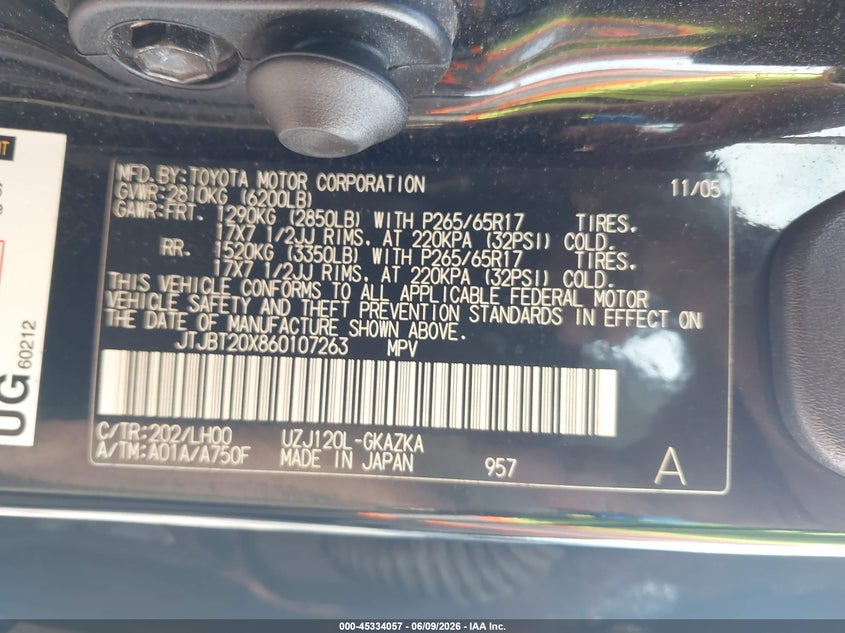 2006 LEXUS GX SPORT UTILITY VEHICLE 4.7L V-8 DOHC, VVT, 263HP