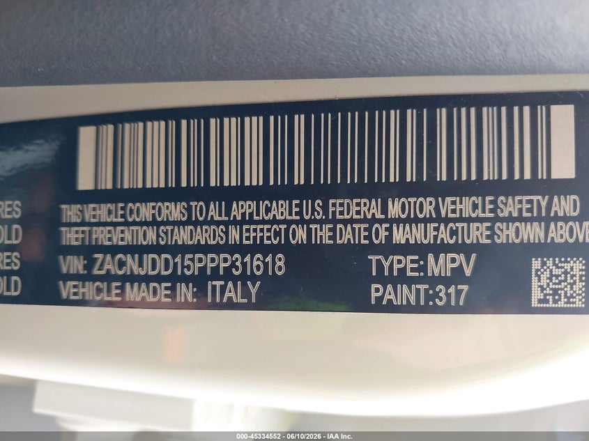 2023 Jeep Renegade Limited 4X4 VIN: ZACNJDD15PPP31618 Lot: 45334552