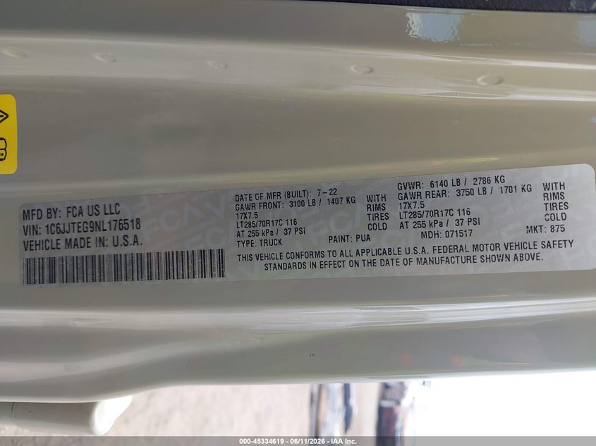 2022 Jeep Gladiator Mojave 4X4 VIN: 1C6JJTEG9NL176518 Lot: 45334619
