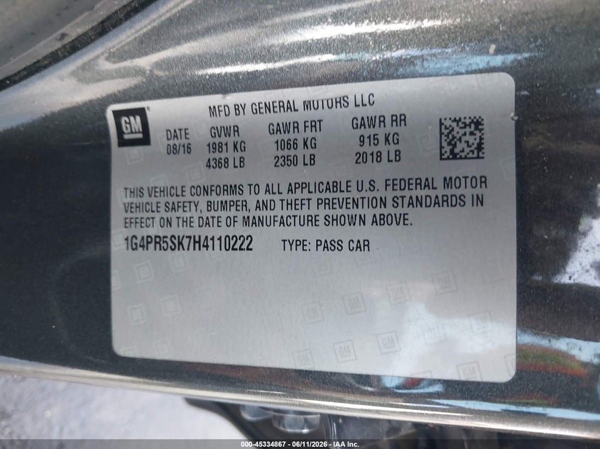 2017 Buick Verano Sport Touring VIN: 1G4PR5SK7H4110222 Lot: 45334867