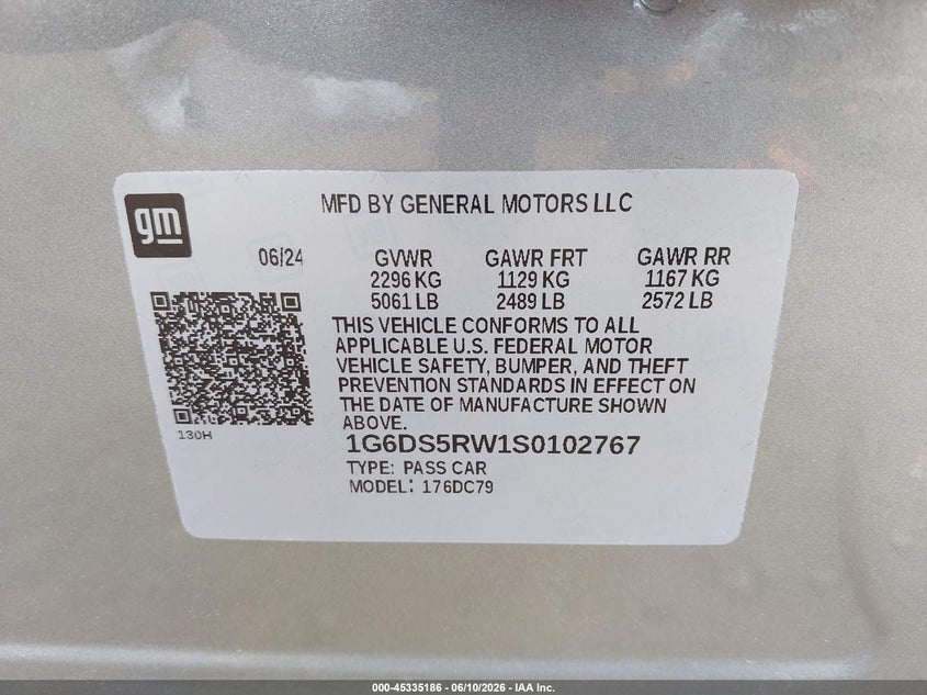 2025 Cadillac Ct5 Premium Luxury Rwd VIN: 1G6DS5RW1S0102767 Lot: 45335186