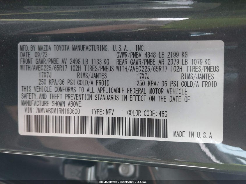2024 MAZDA CX-50 2.5L I-4 DI, DOHC, V(VIN: 7MMVABDM1RN168600