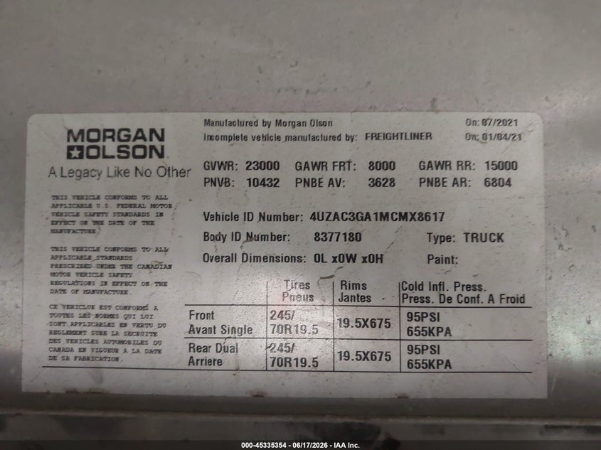 2021 OTHER FREIGHTLINER MT55G VAN N/A