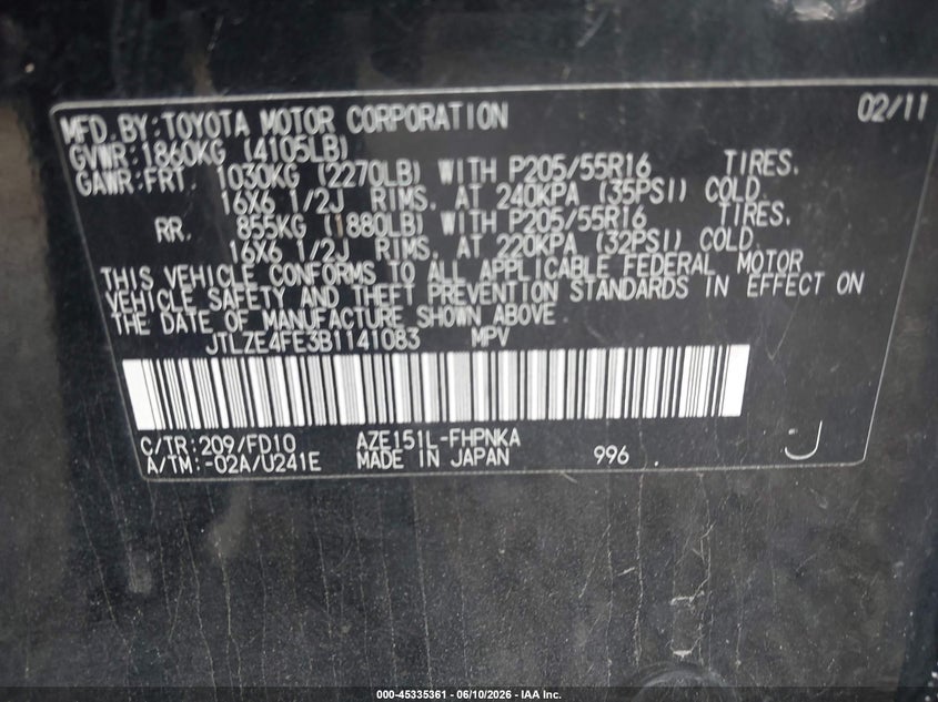2011 Scion Xb VIN: JTLZE4FE3B1141083 Lot: 45335361