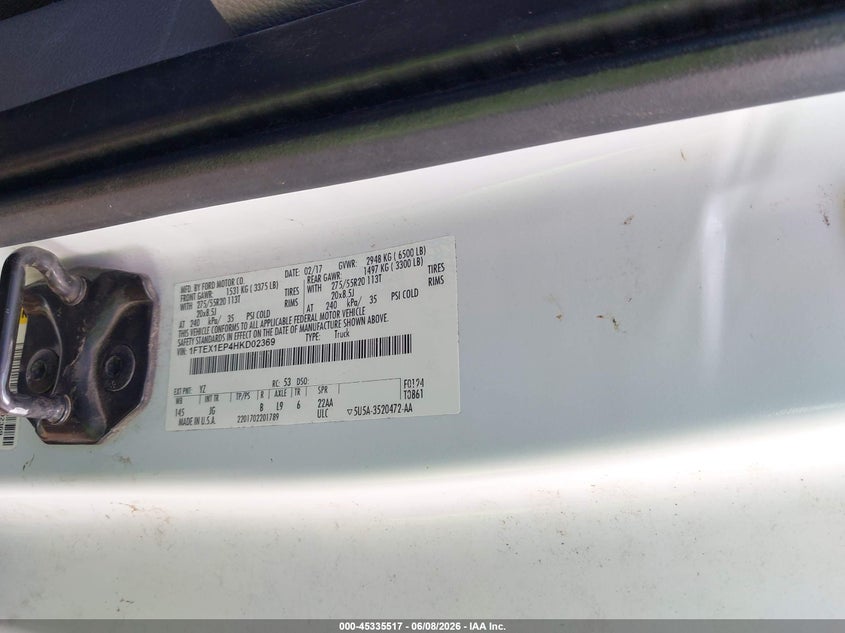 VIN 1FTEX1EP4HKD02369 2017 FORD F-150 XL