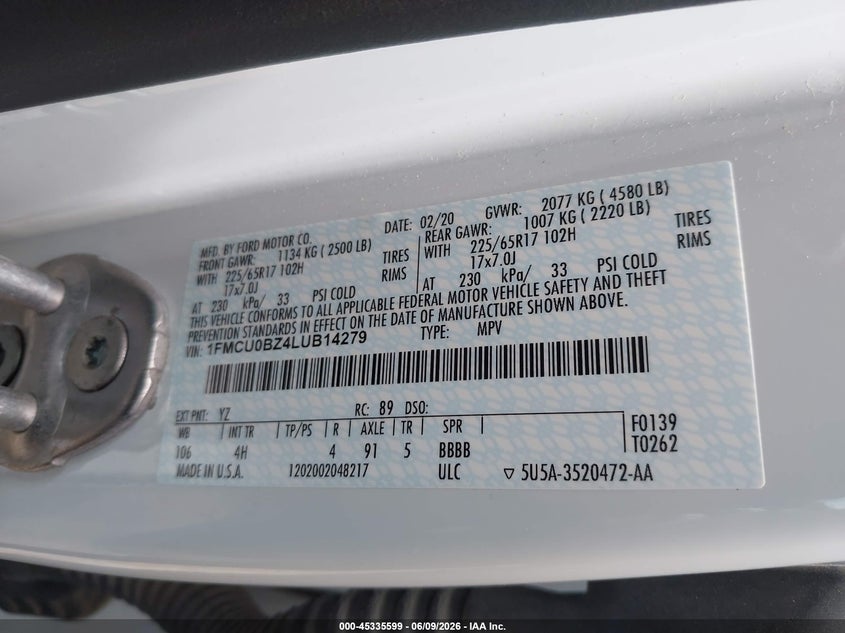 2020 Ford Escape Se Sport Hybrid VIN: 1FMCU0BZ4LUB14279 Lot: 45335599