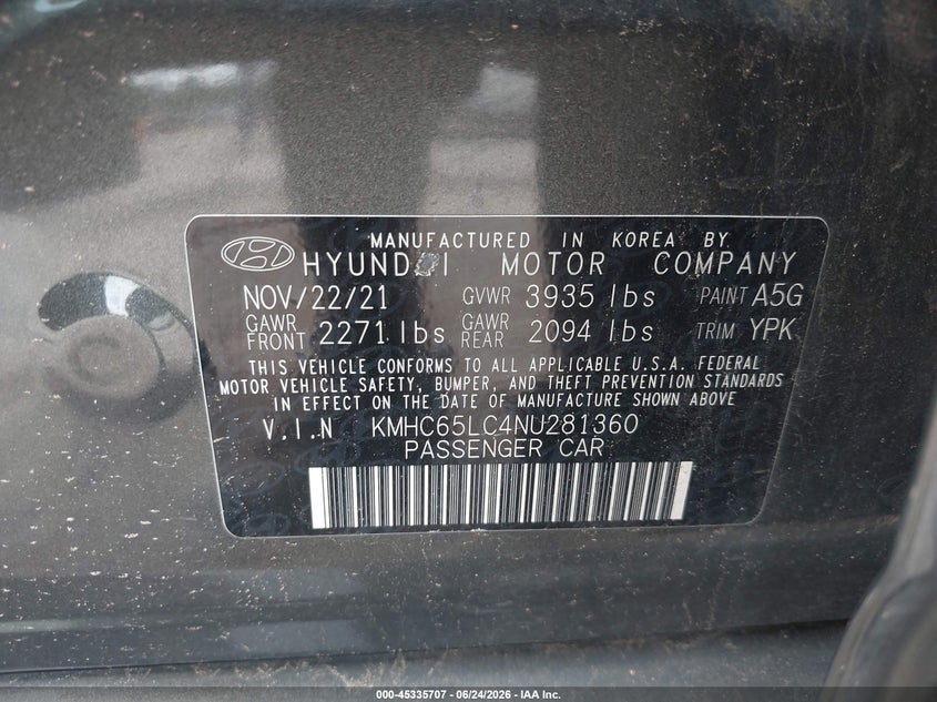2022 Hyundai Ioniq Hybrid Blue VIN: KMHC65LC4NU281360 Lot: 45335707