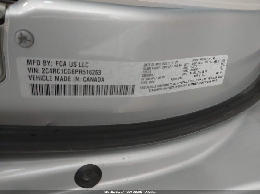2023 Chrysler Voyager Lx VIN: 2C4RC1CG6PR516263 Lot: 45335737
