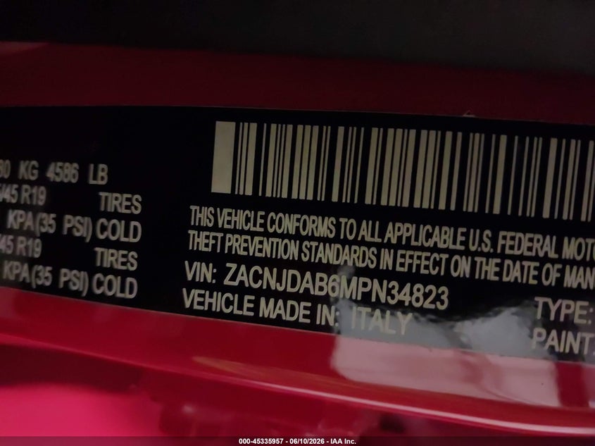 2021 Jeep Renegade Jeepster 4X4 VIN: ZACNJDAB6MPN34823 Lot: 45335957