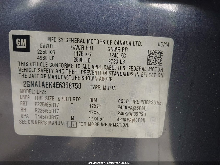 2014 Chevrolet Equinox Ls VIN: 2GNALAEK4E6368750 Lot: 45335962