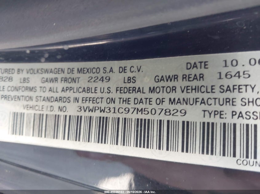 2007 Volkswagen New Beetle 2.5 VIN: 3VWPW31C97M507829 Lot: 45336153