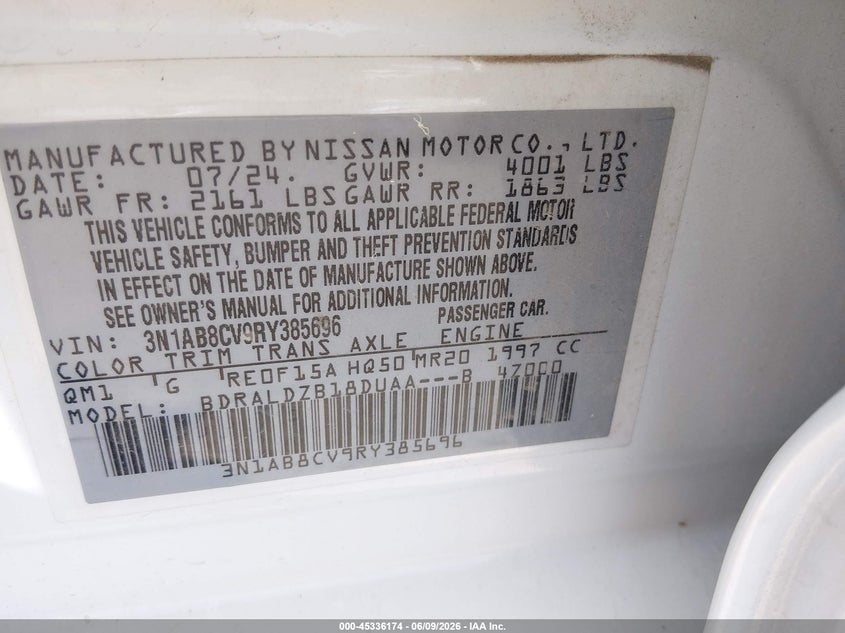 2024 NISSAN SENTRA 2.0L I-4 DI, DOHC, V(VIN: 3N1AB8CV9RY385696