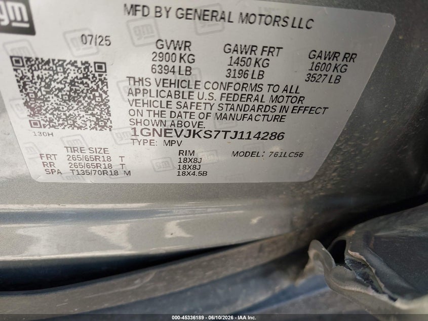 CHEVROLET TRAVERSE 2026 VIN 1GNEVJKS7TJ114286