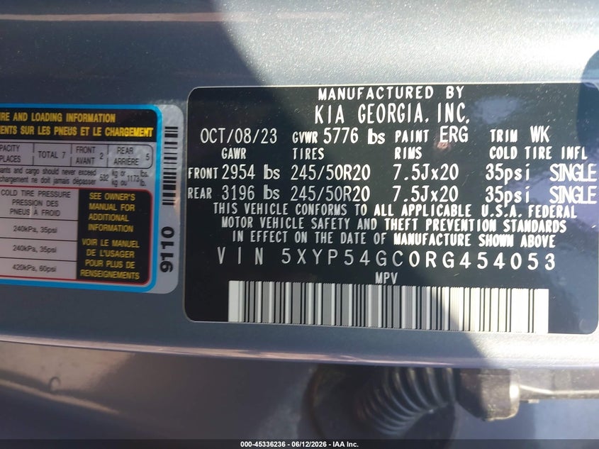 2024 Kia Telluride Sx VIN: 5XYP54GC0RG454053 Lot: 45336236