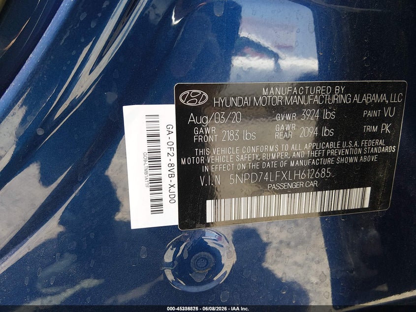 VIN 5NPD74LFXLH612685 2020 HYUNDAI ELANTRA SE