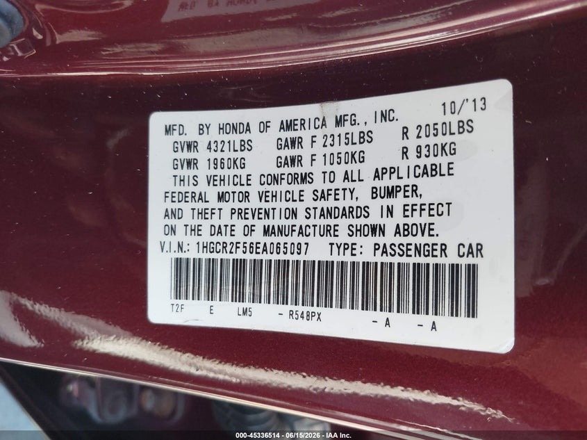 2014 HONDA ACCORD SEDAN 2.4L I-4 DI, DOHC, VVT, 189HP