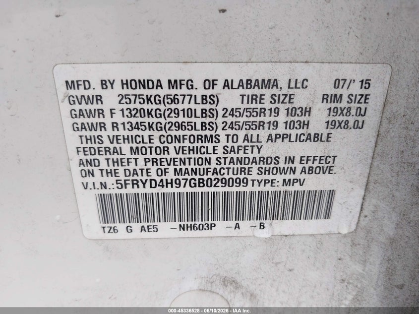 2016 Acura Mdx Advance Entertainment Packages/Advance Package VIN: 5FRYD4H97GB029099 Lot: 45336528