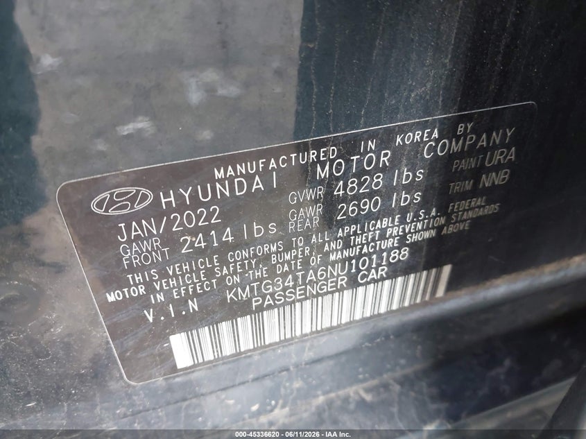 2022 Genesis G70 2.0T Awd VIN: KMTG34TA6NU101188 Lot: 45336620