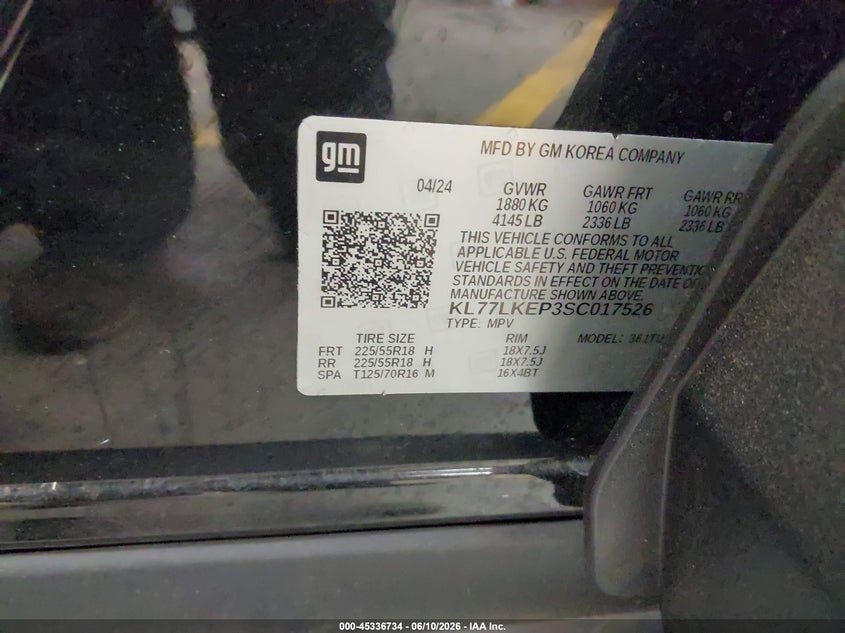 2025 CHEVROLET TRAX 1.2L I-3 DI, DOHC, V(VIN: KL77LKEP3SC017526