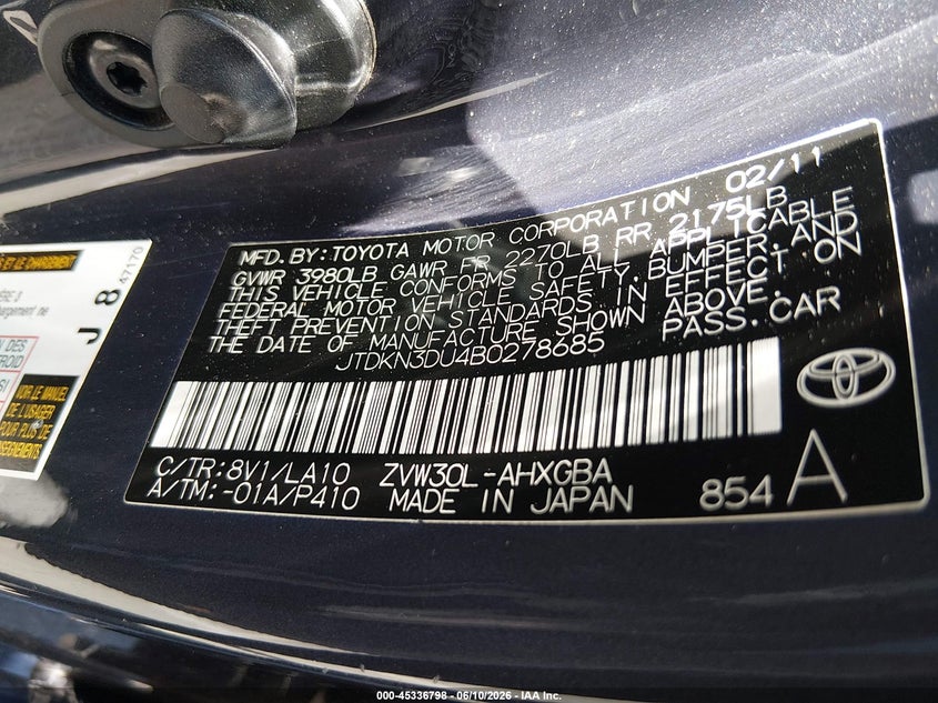 2011 TOYOTA PRIUS HATCHBACK 1.8L I-4 DOHC, VVT, 98HP