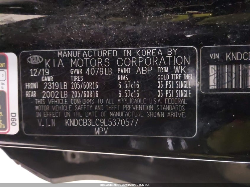 2020 Kia Niro Lx VIN: KNDCB3LC9L5370577 Lot: 45336996