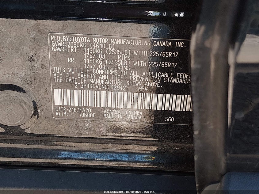 VIN 2T3P1RFV0NC312942 2022 TOYOTA RAV4 XLE