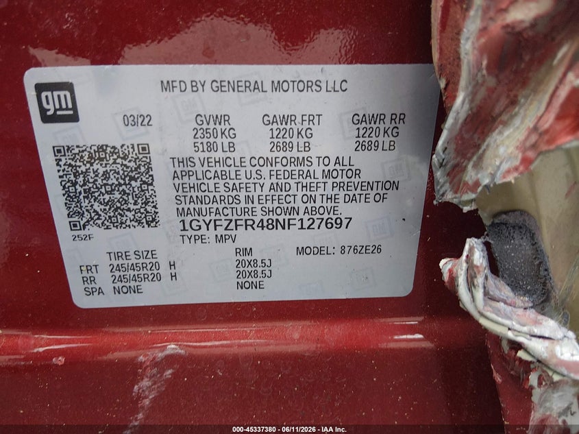 2022 Cadillac Xt4 Awd Sport VIN: 1GYFZFR48NF127697 Lot: 45337380