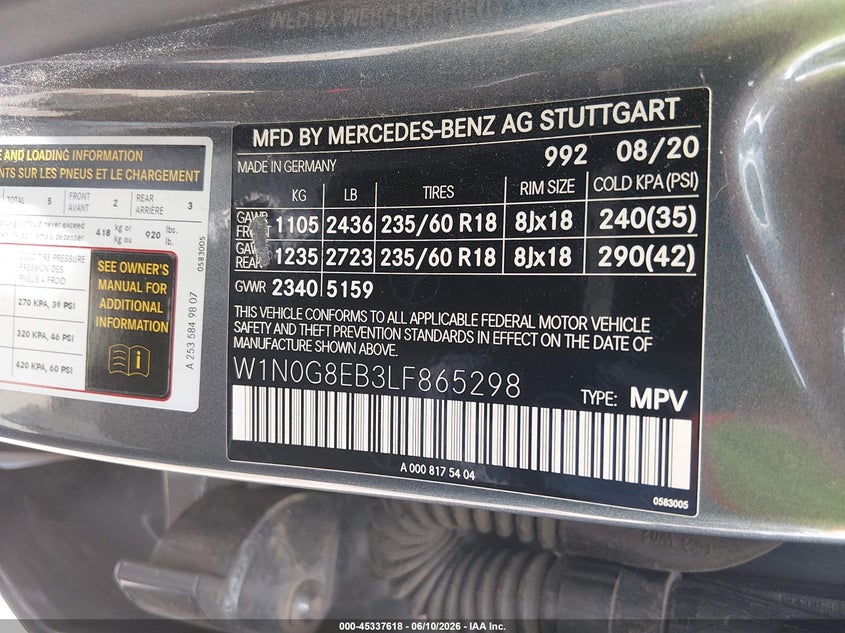 2020 Mercedes-Benz Glc 300 4Matic VIN: W1N0G8EB3LF865298 Lot: 45337618