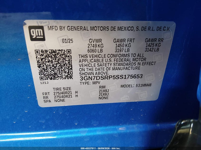 CHEVROLET EQUINOX EV 2025 VIN 3GN7DSRP5SS175653