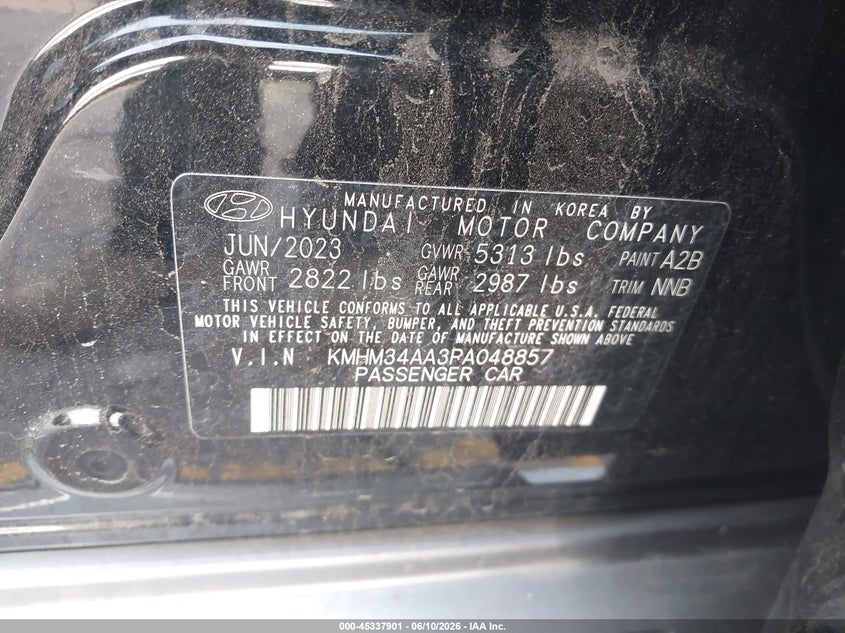2023 Hyundai Ioniq 6 Sel VIN: KMHM34AA3PA048857 Lot: 45337901