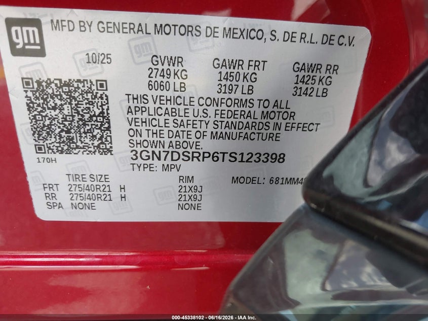 CHEVROLET EQUINOX EV 2026 VIN 3GN7DSRP6TS123398