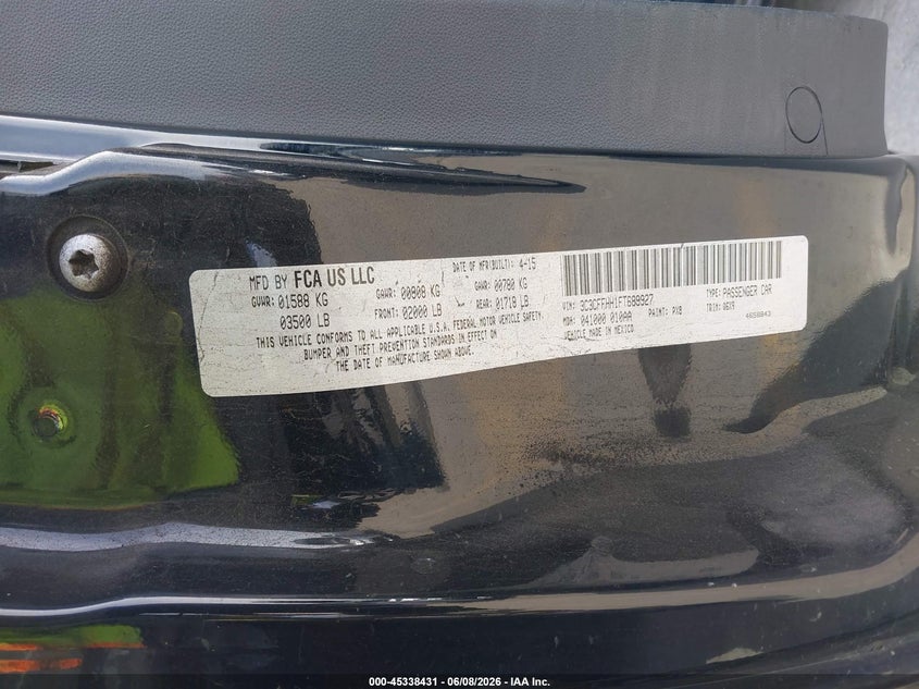2015 Fiat 500 Turbo VIN: 3C3CFFHH1FT689927 Lot: 45338431