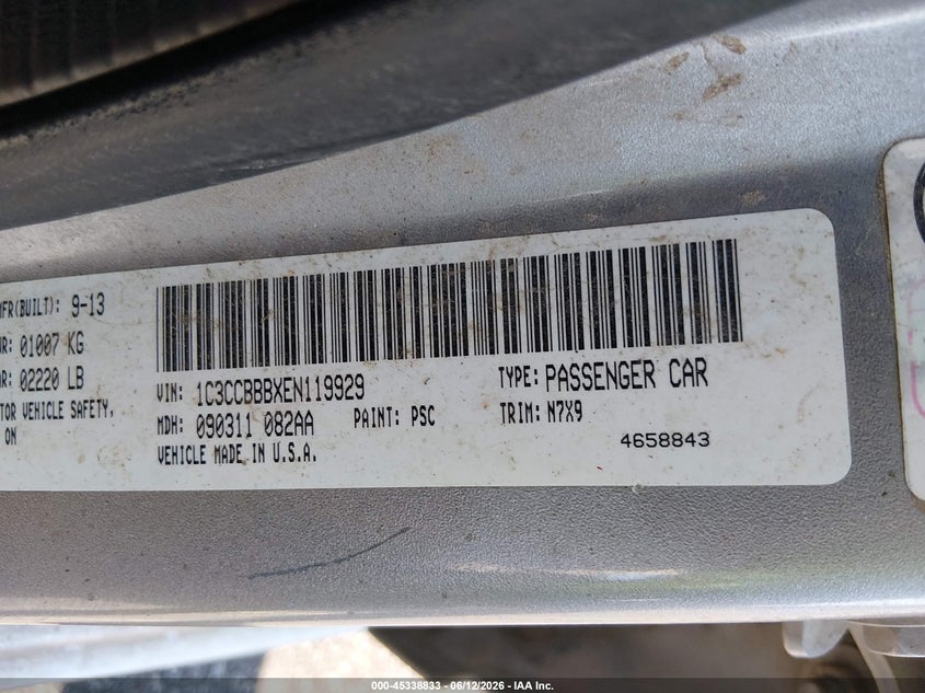 2014 Chrysler 200 Touring VIN: 1C3CCBBBXEN119929 Lot: 45338833
