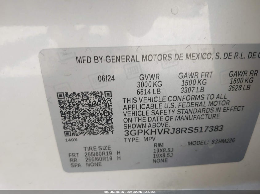 2024 Honda Prologue Ex VIN: 3GPKHVRJ8RS517383 Lot: 45338866
