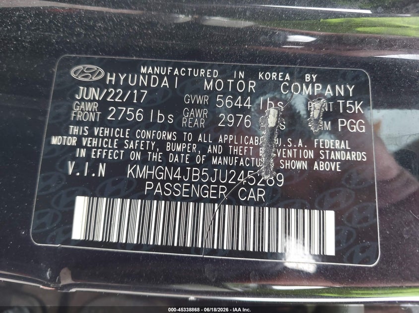 2018 Genesis G80 3.3T Sport VIN: KMHGN4JB5JU245289 Lot: 45338868