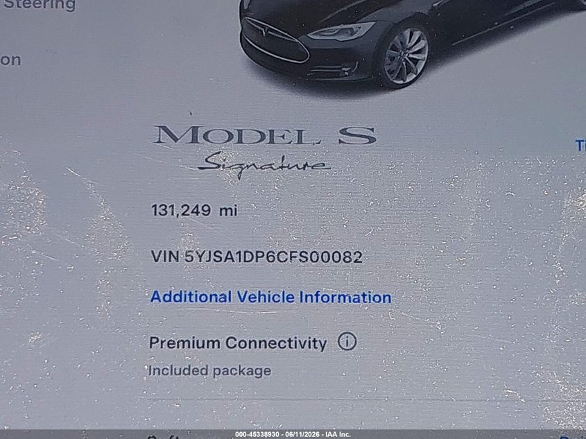 2012 Tesla Model S Performance/Signature Performance VIN: 5YJSA1DP6CFS00082 Lot: 45338930