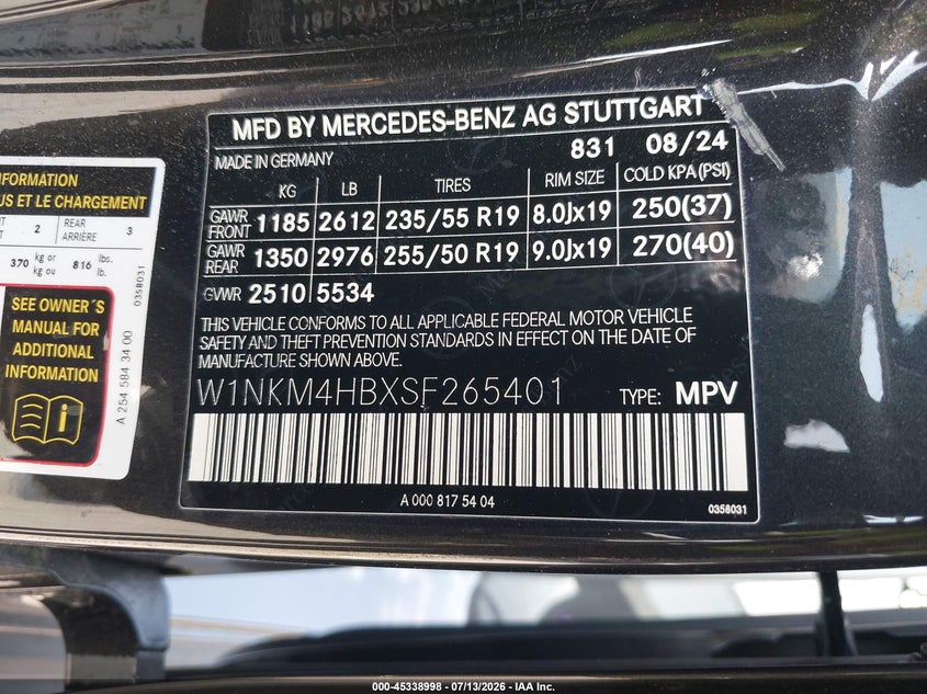 2025 Mercedes-Benz Glc 300 4Matic Suv VIN: W1NKM4HBXSF265401 Lot: 45338998