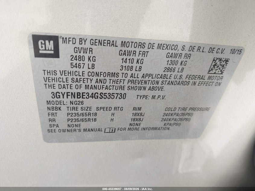 2016 CADILLAC SRX SPORT UTILITY VEHICLE 3.6L V-6 DI, DOHC, VVT, 308HP