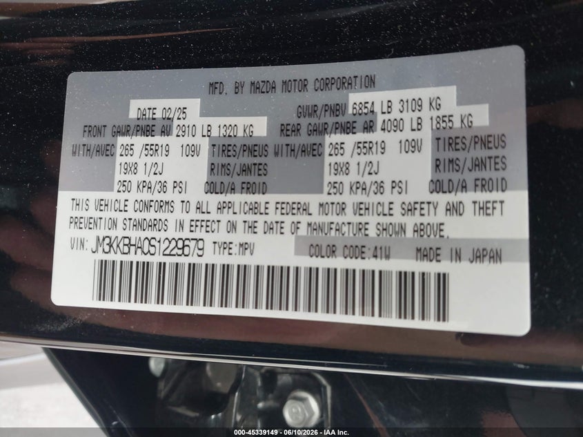 2025 Mazda Cx-90 Phev Preferred Package VIN: JM3KKBHA0S1229679 Lot: 45339149